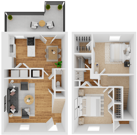 Floor plan for 2 beds, 1.5 baths, 1400 sqft